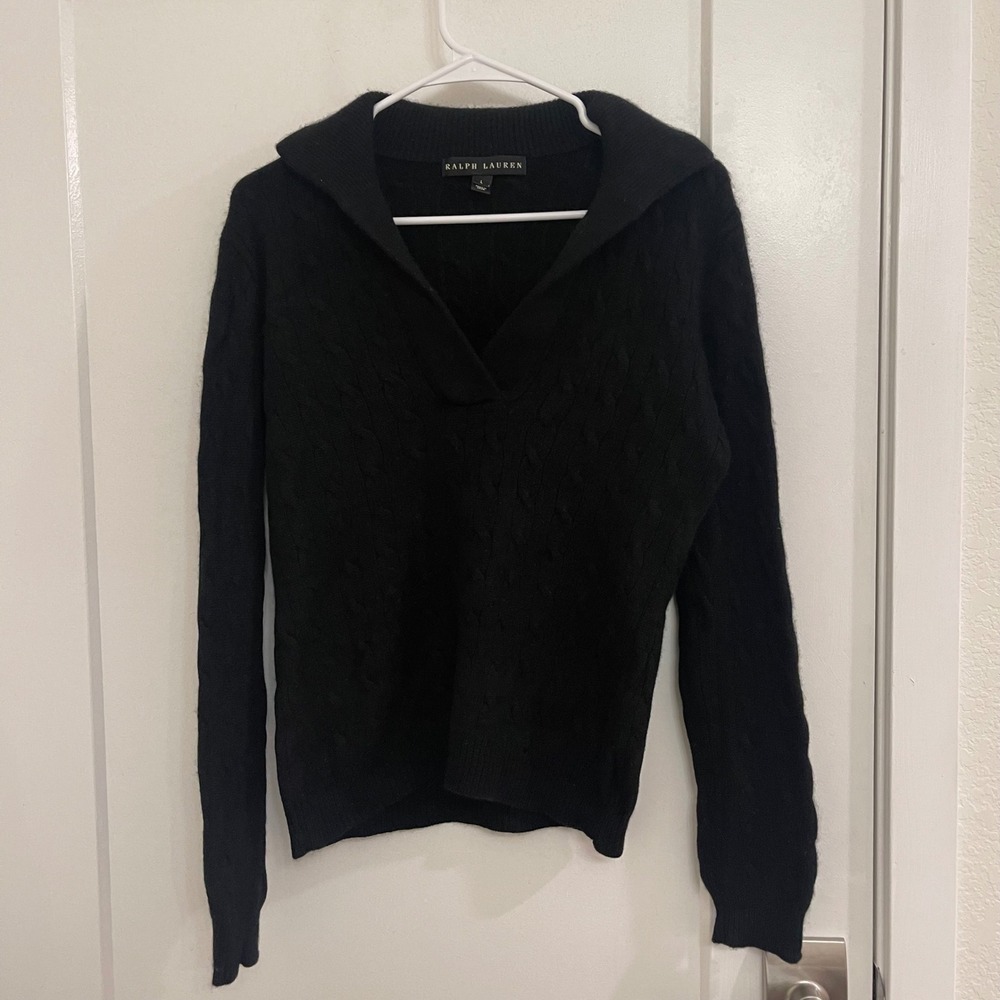 Ralph Lauren Black Label Cashmere Black Sweater V Neck Old Money Flawed